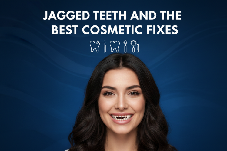 A girl smiling with jagged teeth