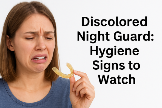A woman holding a discolored Night Guard
