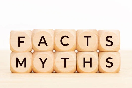 An image of dice, put together to spell out myth and fact