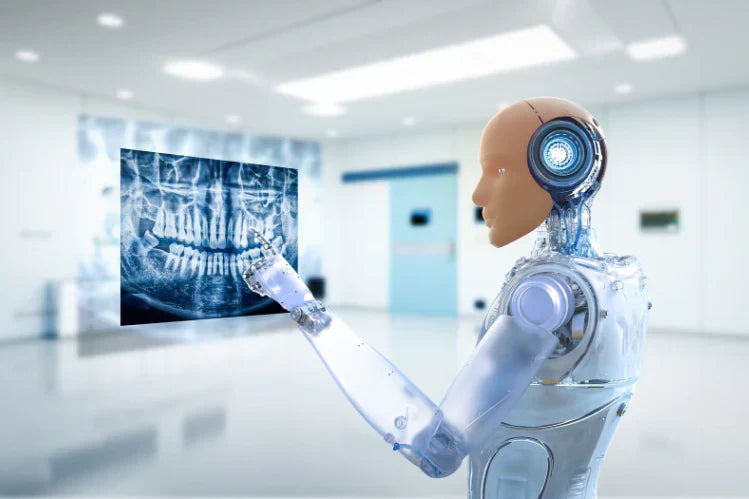 A robot analyzing a dental X-ray