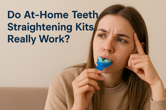A woman taking impressions and thinking whether at-home teeth aligners work
