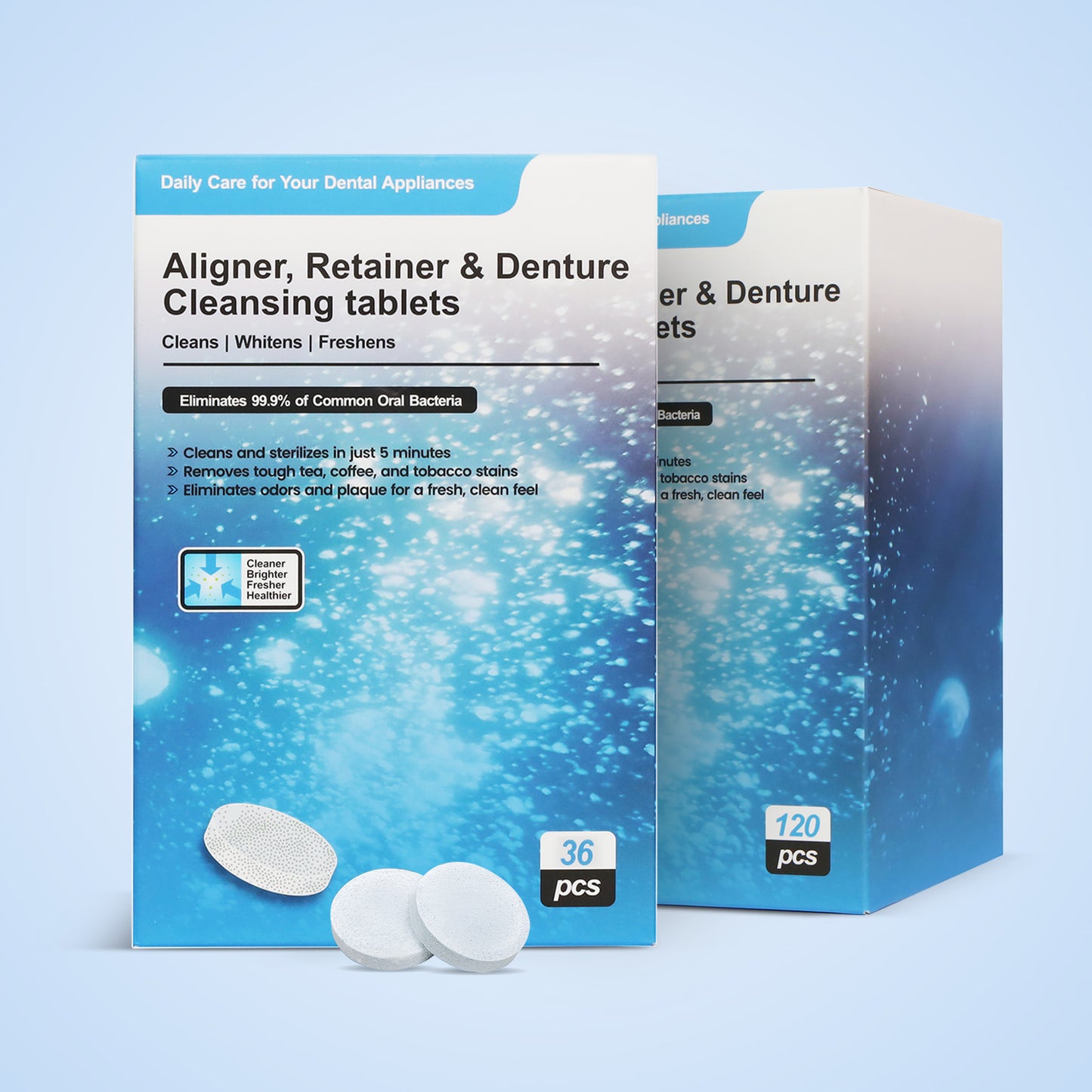 Pastillas limpiadoras para alineadores, retenedores y dentaduras postizas