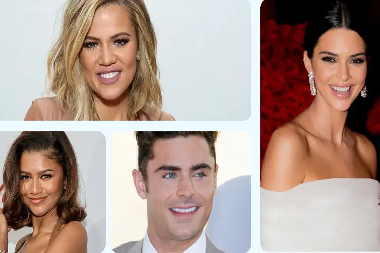 A smiling picture of Kendall Jenner, Khloe Kardashian, Zac Efron, and Zendaya