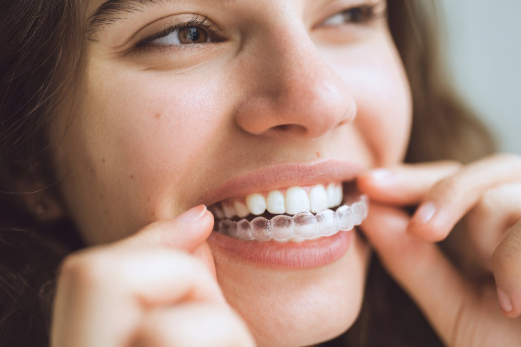 Wearing a clear aligner for teeth straightening