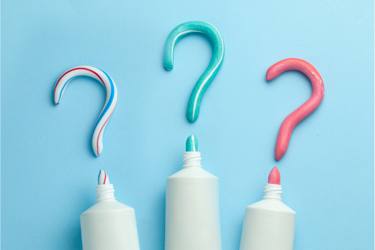 An image shows various toothpastes for whitening