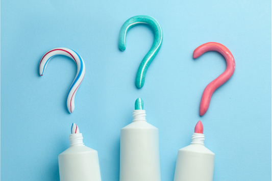 An image shows various toothpastes for whitening