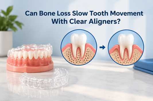 Dental model showing healthy and receding bone around teeth