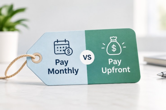 Split graphic comparing a lump-sum payment and a monthly payment plan for clear aligners