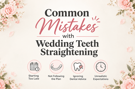 Floral graphic listing common mistakes with wedding teeth straightening