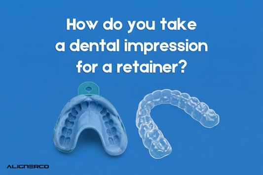 Dental impression tray and clear retainer on blue background