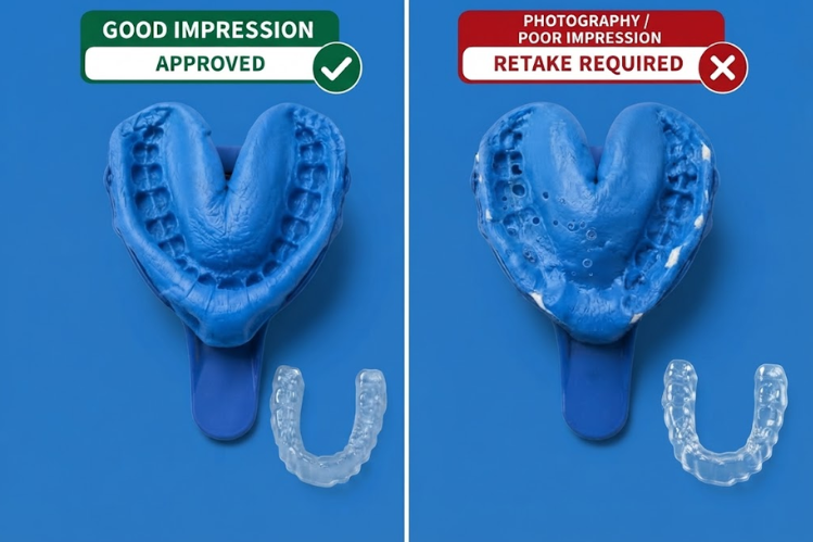 Good and poor dental impression trays compared side by side