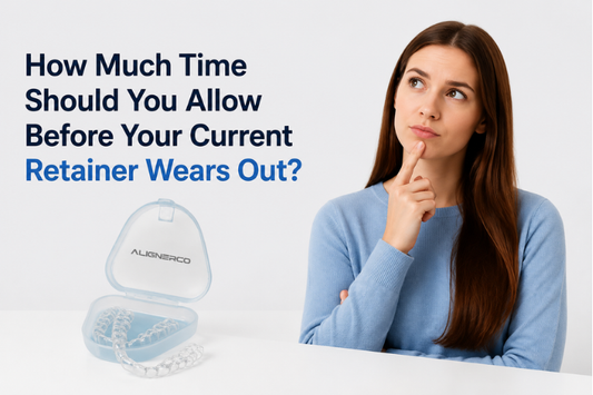A girl wondering how long retainers last? With retainers and a protective case on the side.