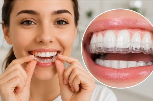 Close-up of properly fitted clear retainers helping maintain tooth alignment after orthodontic treatment.