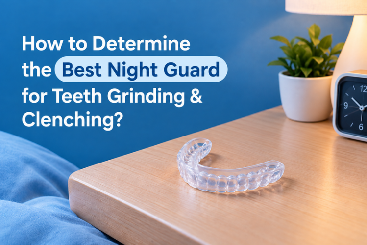 Clear night guard on a bedside table for teeth grinding