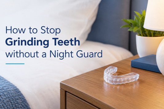 Clear dental guard on a bedside table in a calm bedroom