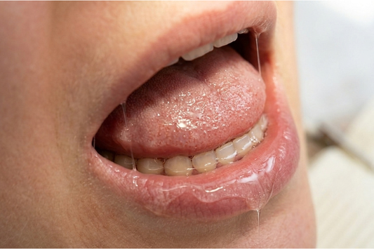 A woman covering her mouth in embarrassment