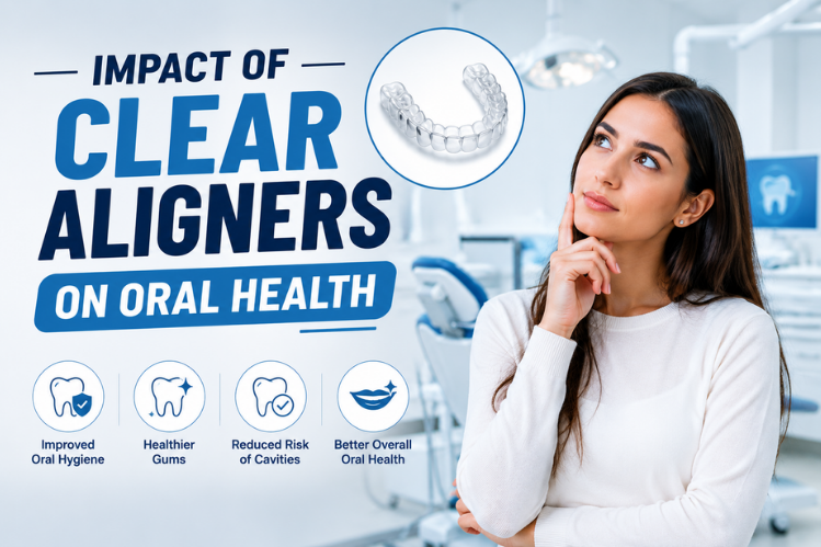 A girl wondering about the impact of aligners on oral health.
