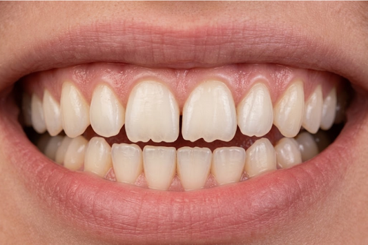 Close-up of a smile with uneven jagged front teeth
