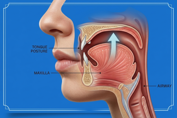 Diagram of tongue posture against the roof of the mouth for mewing