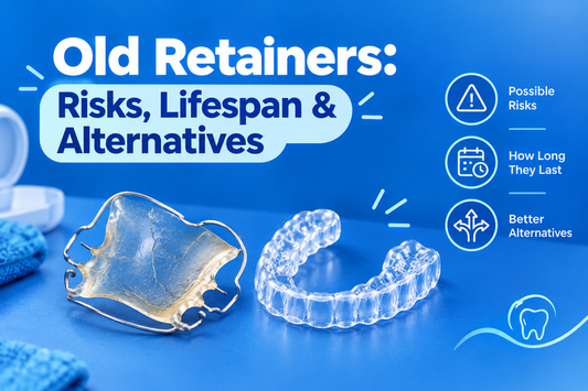 Old Hawley retainer and clear retainer with icons showing risks and lifespan
