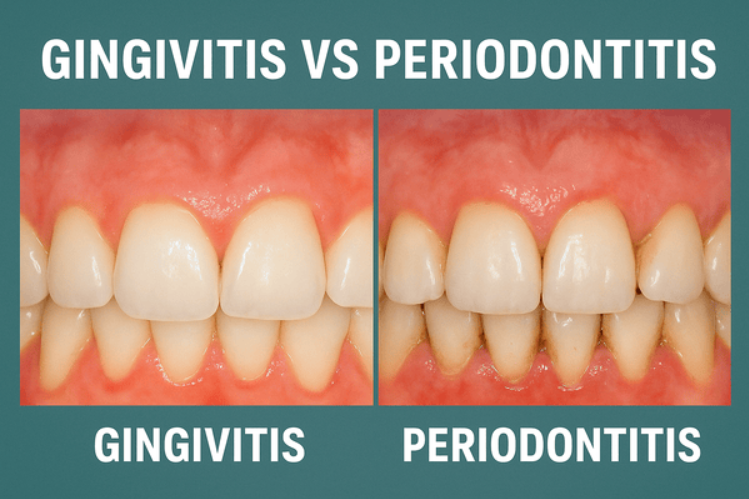 Side-by-side comparison of gingivitis vs. periodontitis