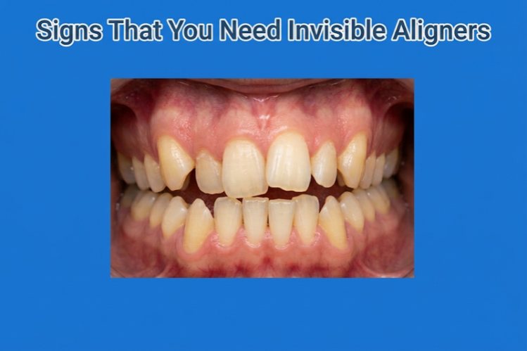 Close-up of crooked and gapped teeth showing signs you need aligners