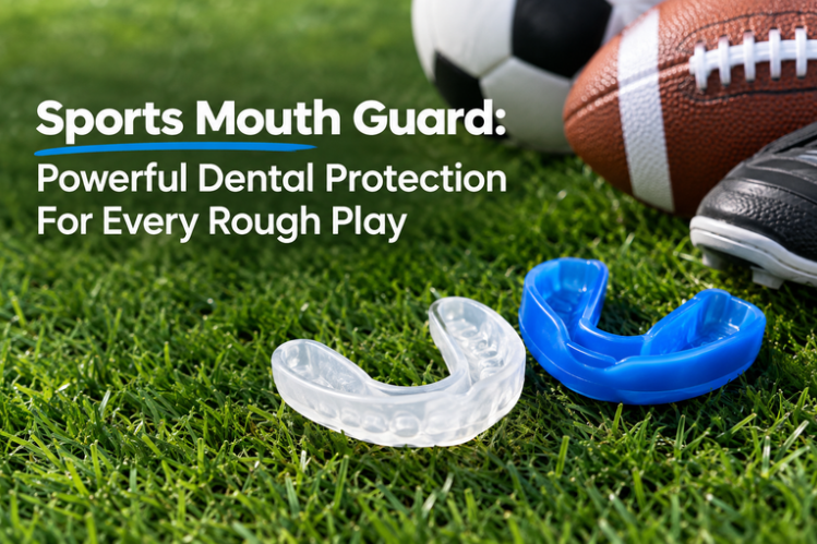 Clear and blue sports mouth guards on a football field