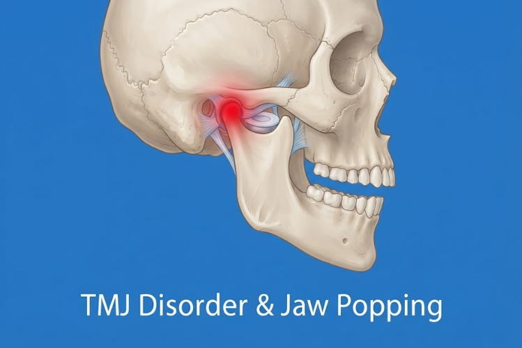 Illustrated skull highlighting a painful TMJ joint