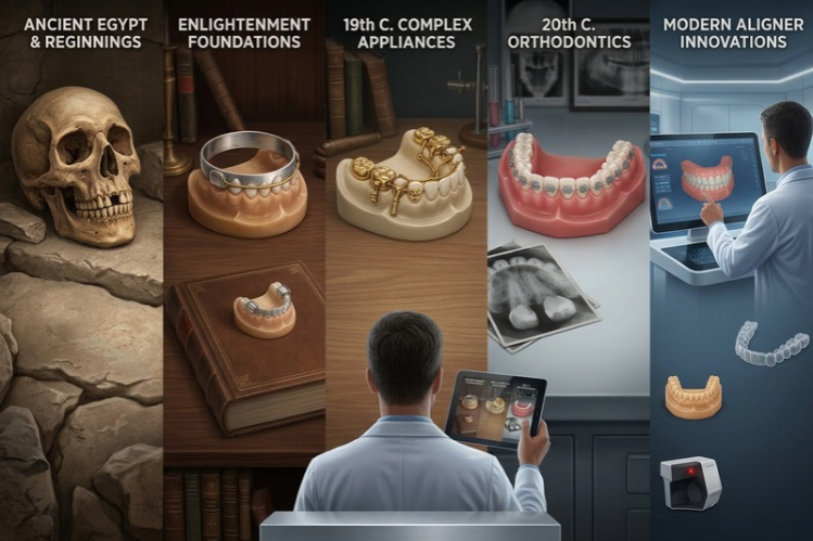 Timeline of teeth straightening methods from ancient times to clear aligners
