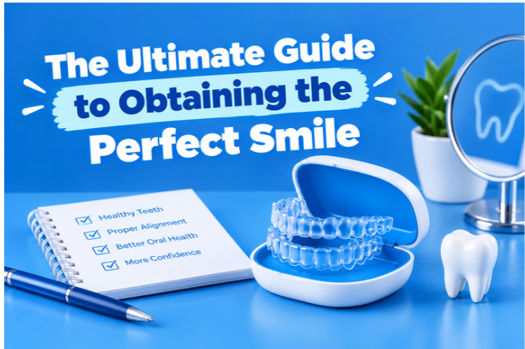Clear aligners in an ALIGNERCO case beside a smile checklist