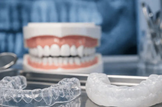  Night guard and retainer on a tray.