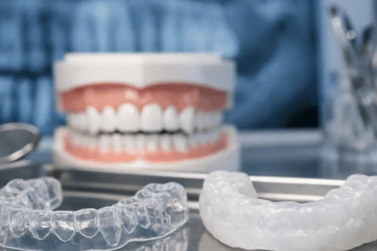  Night guard and retainer on a tray.