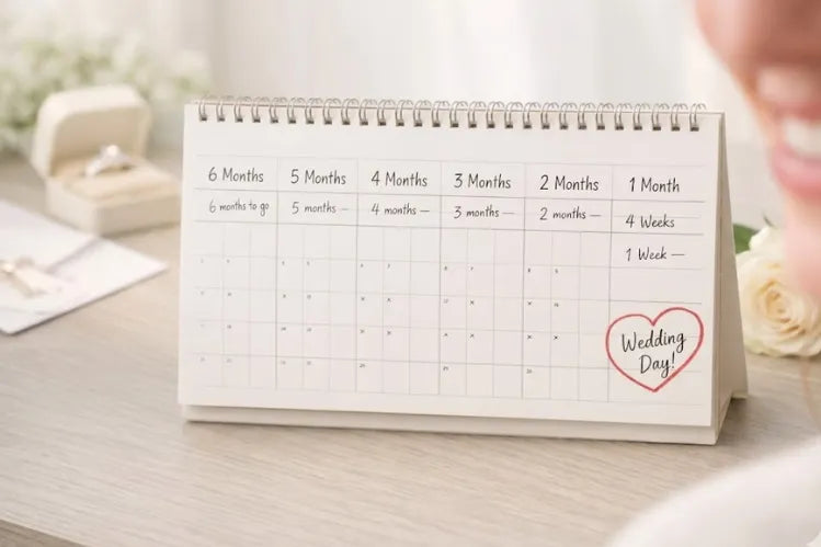 A wedding calendar on a table