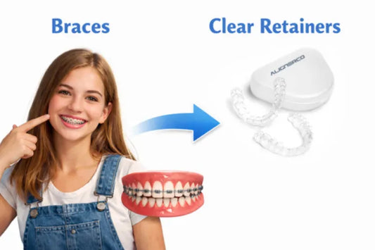  An image shows the orthodontic journey from braces to retainers