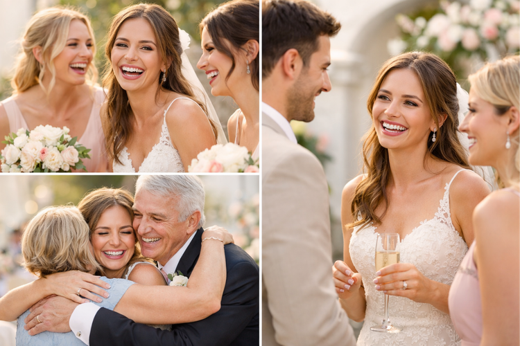 An image shows the bride and groom smiling after achieving a perfect smile with ALIGNERCO Clear Aligners