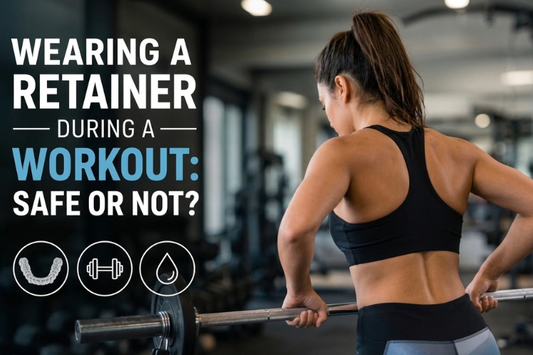 Woman lifting weights at the gym with text Wearing a Retainer During a Workout