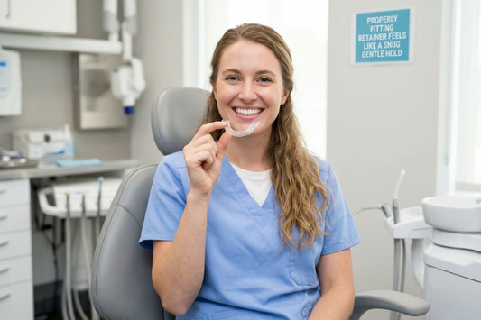 A smiling girl wearing properly fitted retainers.