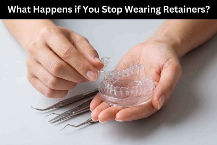 Hand holding dental retainers