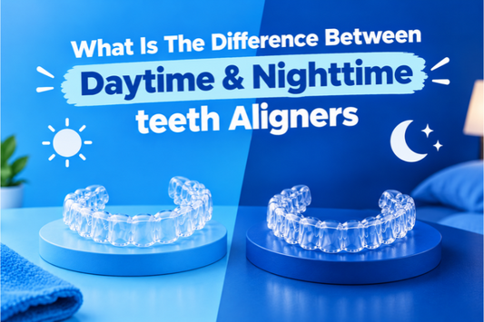 Two pairs of clear aligners showing daytime and nighttime wear