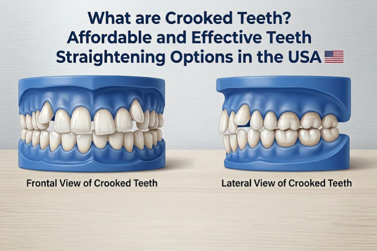 Graphic comparing front and side views of crooked teeth