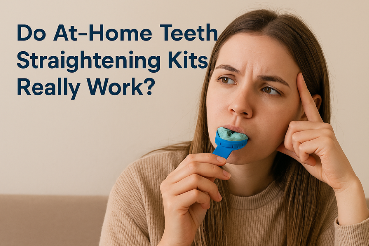 Woman taking dental impression with thoughtful expression